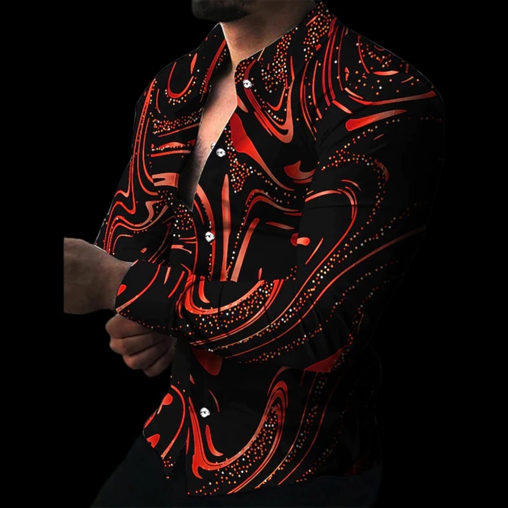 Men’s Silk and Microfiber Single Breasted 3-D Vertigo Digital Printed Club Shirt